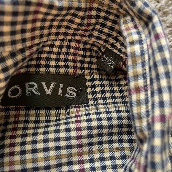 Orvis men's heavy flannel button down shirt with pockets sz Small Beige Brown - Picture 4 of 9